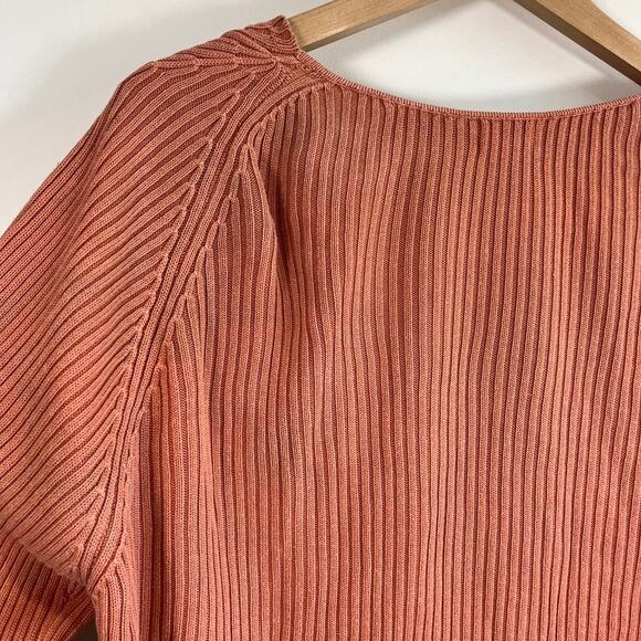 Sigrid Olsen Sport Ribbed Silk Blend Cardigan Rust Orange Waterfall Sweater 2X - Picture 14 of 15